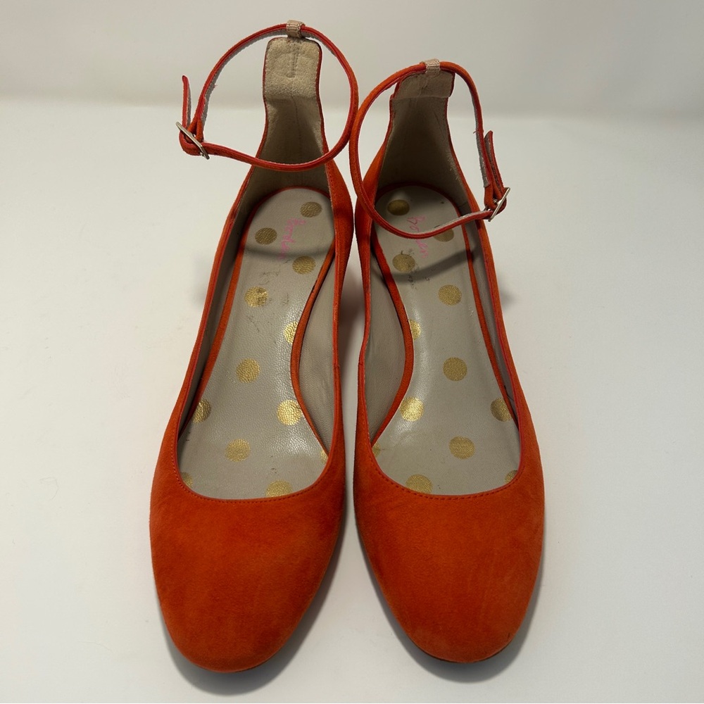 Boden Suede Vibrant Poppy Red Ankle Buckle Strap Block Heel Made in Spain Sz 39